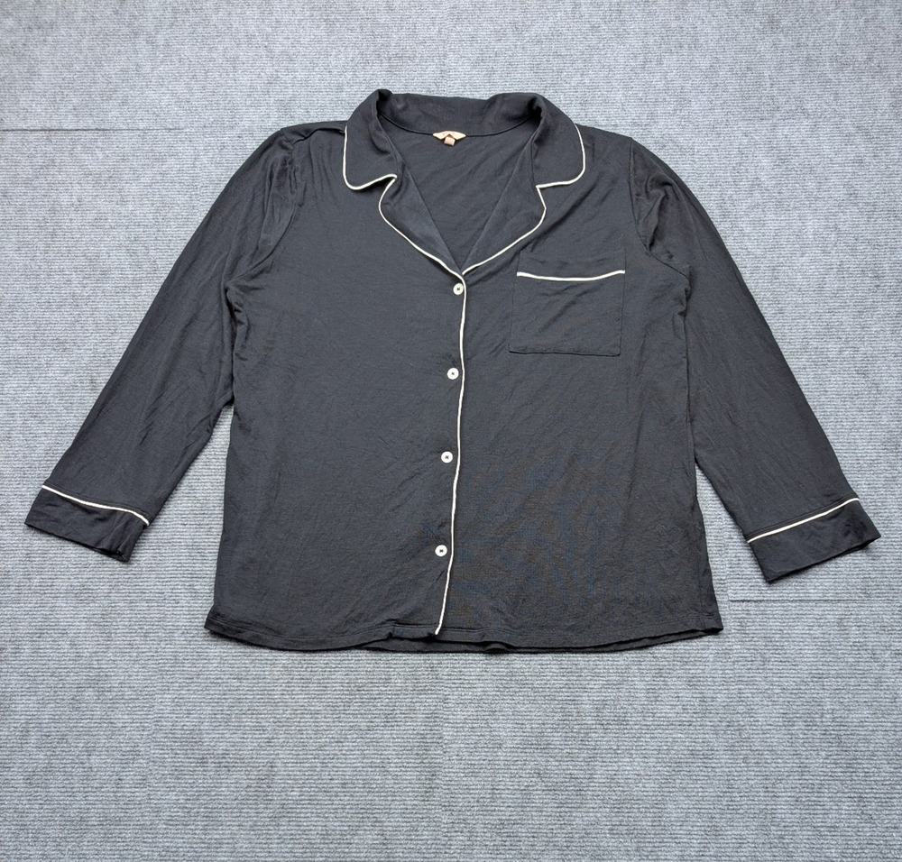 Eberjey Pajama Shirt Women Medium Button Up Long Sleeve Modal Black Comfy Lounge